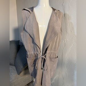 Alya Taupe Sleeveless Hooded Utility Vest Drawstring Waist Size M